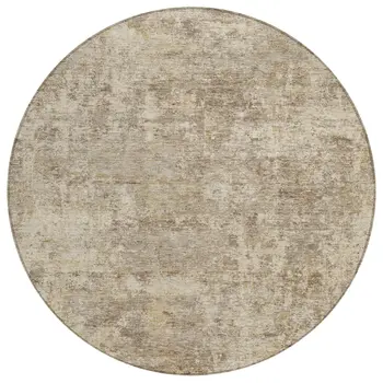 8' Taupe And Beige Round Abstract Washable Indoor Outdoor Area Rug