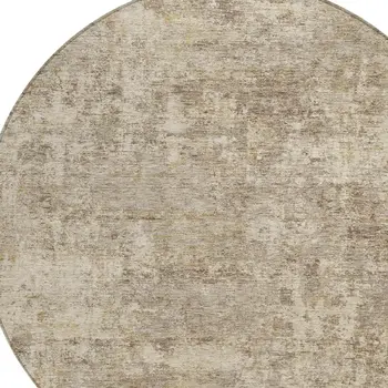 8' Taupe And Beige Round Abstract Washable Indoor Outdoor Area Rug