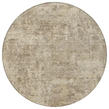8' Taupe And Beige Round Abstract Washable Indoor Outdoor Area Rug