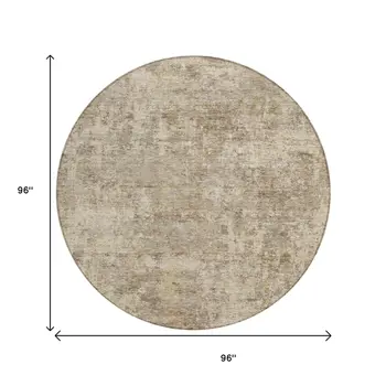 8' Taupe And Beige Round Abstract Washable Indoor Outdoor Area Rug