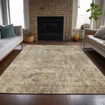 8' X 10' Taupe And Beige Abstract Washable Indoor Outdoor Area Rug