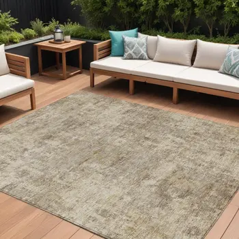 10' X 14' Taupe And Beige Abstract Washable Indoor Outdoor Area Rug