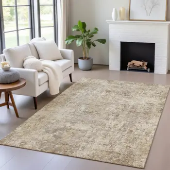 10' X 14' Taupe And Beige Abstract Washable Indoor Outdoor Area Rug