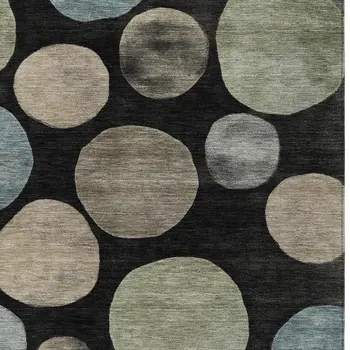 3' X 5' Black Fern Green And Teal Blue Geometric Washable Indoor Outdoor Area Rug