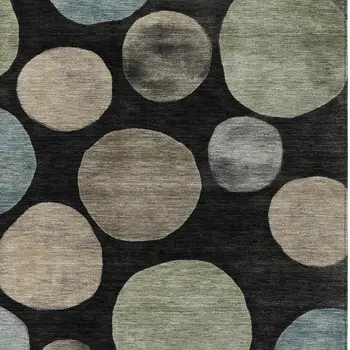 5' X 8' Black Fern Green And Teal Blue Geometric Washable Indoor Outdoor Area Rug