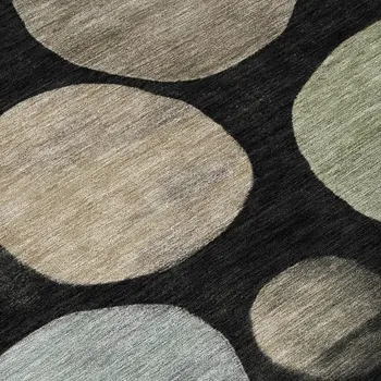 8' Black Fern Green And Teal Blue Round Geometric Washable Indoor Outdoor Area Rug