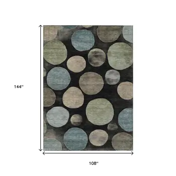 9' X 12' Black Fern Green And Teal Blue Geometric Washable Indoor Outdoor Area Rug