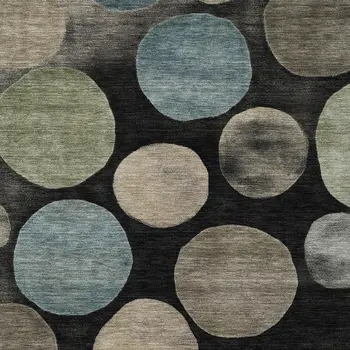 9' X 12' Black Fern Green And Teal Blue Geometric Washable Indoor Outdoor Area Rug