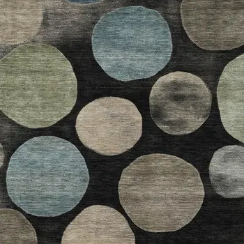 9' X 12' Black Fern Green And Teal Blue Geometric Washable Indoor Outdoor Area Rug