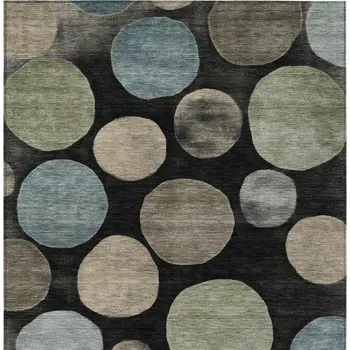 9' X 12' Black Fern Green And Teal Blue Geometric Washable Indoor Outdoor Area Rug