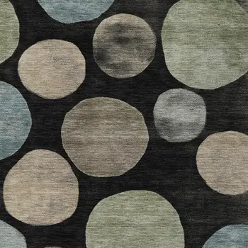 10' X 14' Black Fern Green And Teal Blue Geometric Washable Indoor Outdoor Area Rug