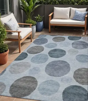 5' X 8' Blue And Gray Geometric Washable Indoor Outdoor Area Rug