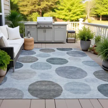 5' X 8' Blue And Gray Geometric Washable Indoor Outdoor Area Rug