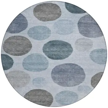 8' Blue And Gray Round Geometric Washable Indoor Outdoor Area Rug