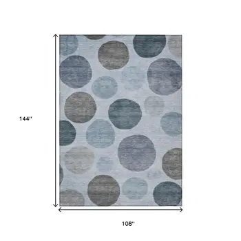 9' X 12' Blue And Gray Geometric Washable Indoor Outdoor Area Rug