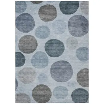 9' X 12' Blue And Gray Geometric Washable Indoor Outdoor Area Rug