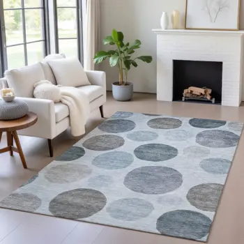 9' X 12' Blue And Gray Geometric Washable Indoor Outdoor Area Rug
