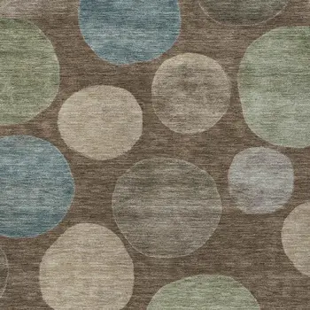 3' X 5' Chocolate Fern Green And Teal Blue Geometric Washable Indoor Outdoor Area Rug