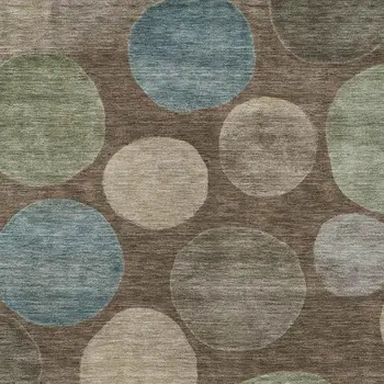 8' X 10' Chocolate Fern Green And Teal Blue Geometric Washable Indoor Outdoor Area Rug