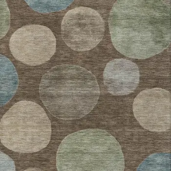 10' X 14' Chocolate Fern Green And Teal Blue Geometric Washable Indoor Outdoor Area Rug