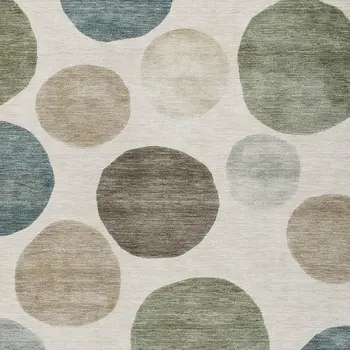 3' X 5' Ivory Fern Green And Teal Blue Geometric Washable Indoor Outdoor Area Rug
