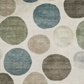 5' X 8' Ivory Fern Green And Teal Blue Geometric Washable Indoor Outdoor Area Rug