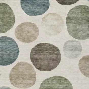8' X 10' Ivory Fern Green And Teal Blue Geometric Washable Indoor Outdoor Area Rug
