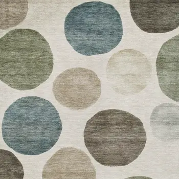9' X 12' Ivory Fern Green And Teal Blue Geometric Washable Indoor Outdoor Area Rug