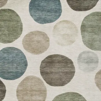 10' X 14' Ivory Fern Green And Teal Blue Geometric Washable Indoor Outdoor Area Rug