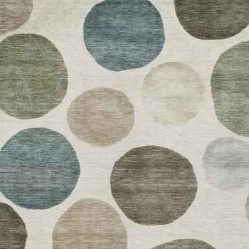 10' X 14' Ivory Fern Green And Teal Blue Geometric Washable Indoor Outdoor Area Rug