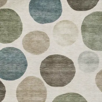 10' X 14' Ivory Fern Green And Teal Blue Geometric Washable Indoor Outdoor Area Rug