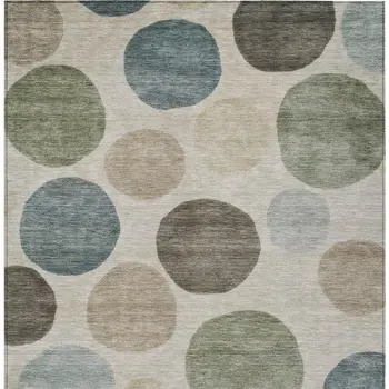 3' X 5' Khaki Fern Green And Teal Blue Geometric Washable Indoor Outdoor Area Rug