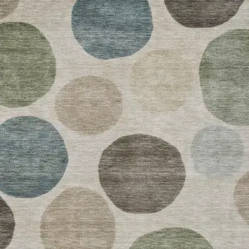 5' X 8' Khaki Fern Green And Teal Blue Geometric Washable Indoor Outdoor Area Rug