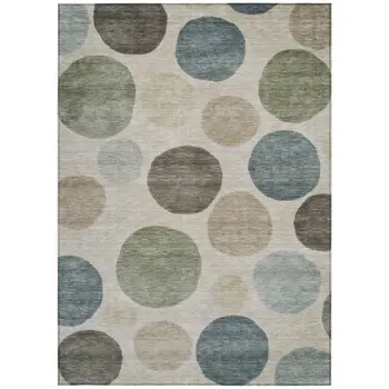 9' X 12' Khaki Fern Green And Teal Blue Geometric Washable Indoor Outdoor Area Rug
