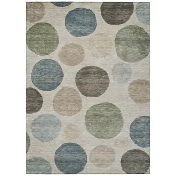 9' X 12' Khaki Fern Green And Teal Blue Geometric Washable Indoor Outdoor Area Rug