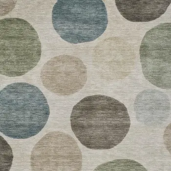 10' X 14' Khaki Fern Green And Teal Blue Geometric Washable Indoor Outdoor Area Rug