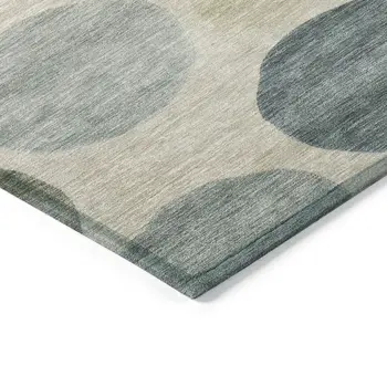 10' X 14' Khaki Fern Green And Teal Blue Geometric Washable Indoor Outdoor Area Rug