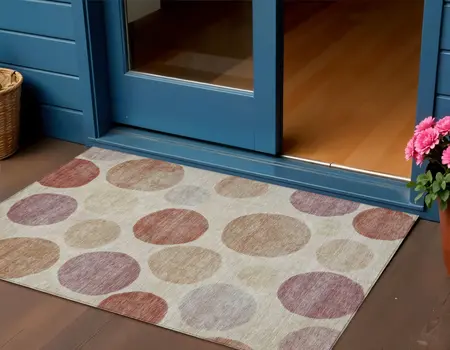 3' X 5' Salmon Ivory And Mauve Geometric Washable Indoor Outdoor Area Rug