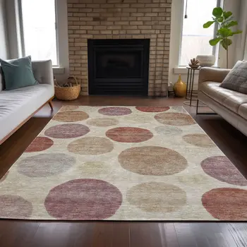 3' X 5' Salmon Ivory And Mauve Geometric Washable Indoor Outdoor Area Rug