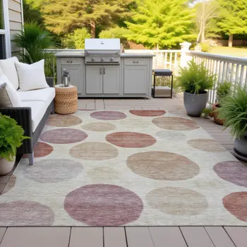 8' X 10' Salmon Ivory And Mauve Geometric Washable Indoor Outdoor Area Rug