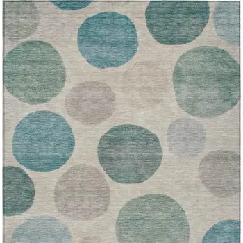 8' X 10' Teal Blue Ivory And Pale Aqua Geometric Washable Indoor Outdoor Area Rug