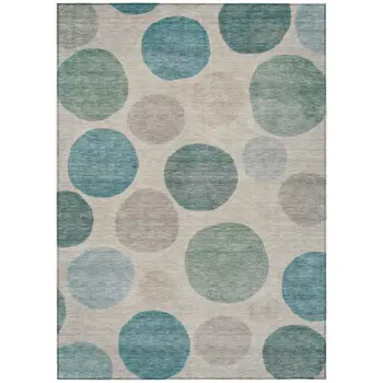 8' X 10' Teal Blue Ivory And Pale Aqua Geometric Washable Indoor Outdoor Area Rug