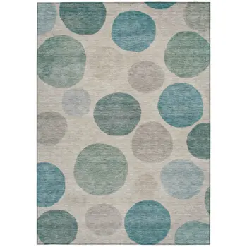 9' X 12' Teal Blue Ivory And Pale Aqua Geometric Washable Indoor Outdoor Area Rug