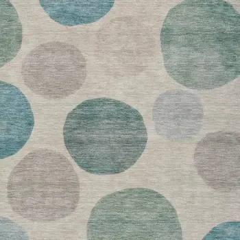 10' X 14' Teal Blue Ivory And Pale Aqua Geometric Washable Indoor Outdoor Area Rug