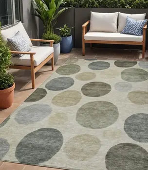 5' X 8' Taupe Beige And Ivory Geometric Washable Indoor Outdoor Area Rug