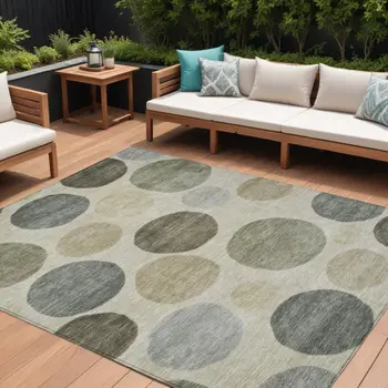10' X 14' Taupe Beige And Ivory Geometric Washable Indoor Outdoor Area Rug