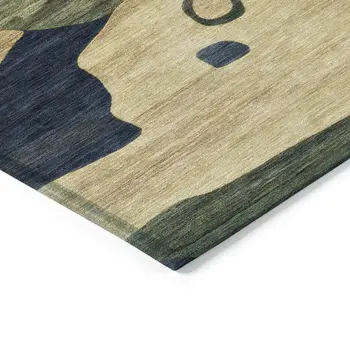 3' X 5' Navy Blue Gold And Olive Green Abstract Washable Indoor Outdoor Area Rug