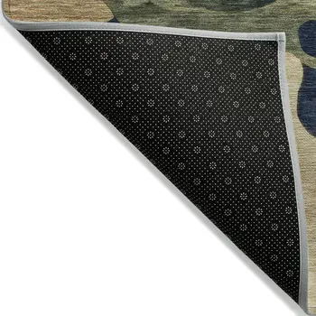 8' X 10' Navy Blue Gold And Olive Green Abstract Washable Indoor Outdoor Area Rug