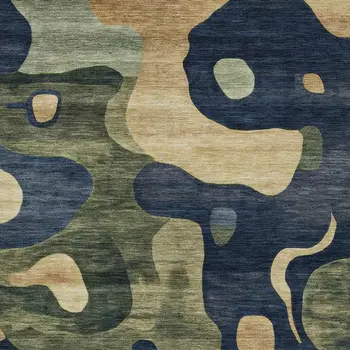 10' X 14' Navy Blue Gold And Olive Green Abstract Washable Indoor Outdoor Area Rug