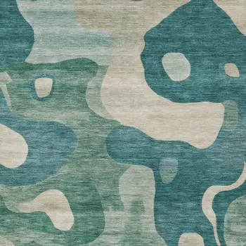 3' X 5' Teal Blue Ivory And Beige Abstract Washable Indoor Outdoor Area Rug